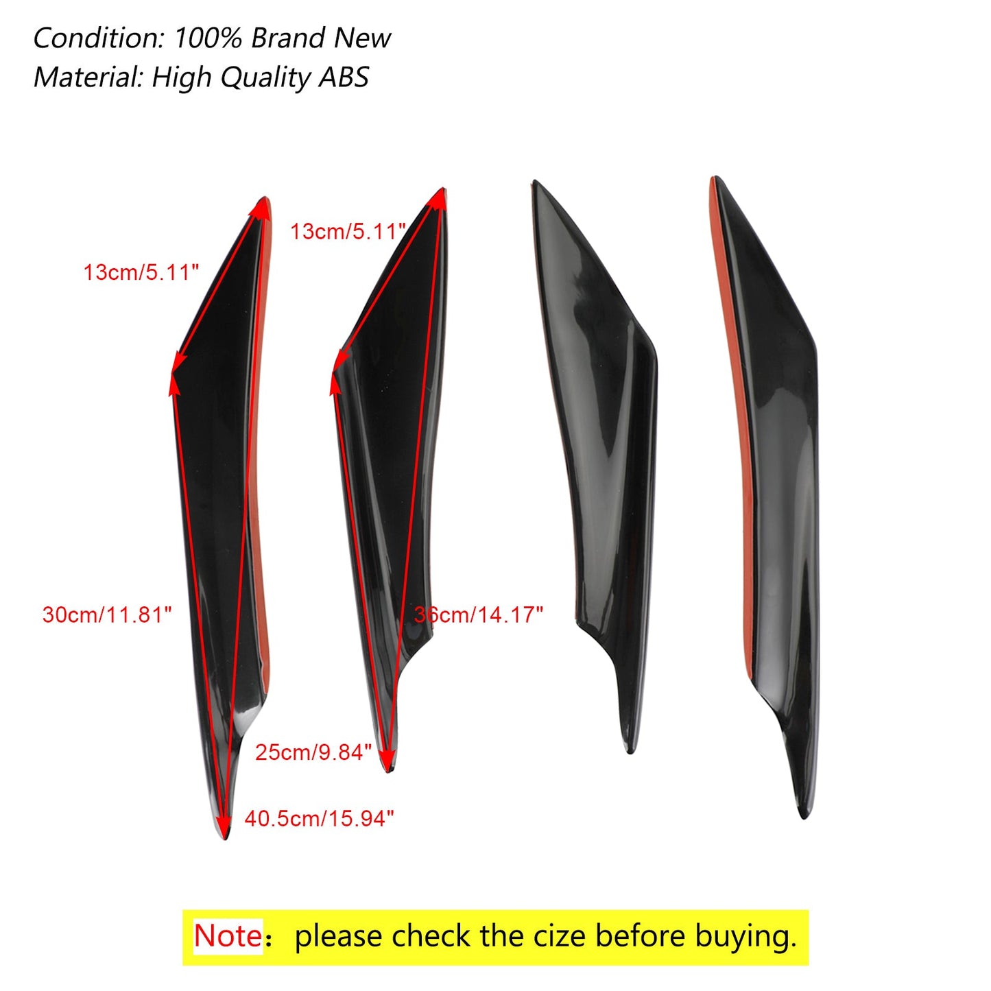 4pcs Universal Car Front Bumper Fins Body Splitter Spoiler Canards Gloss Black