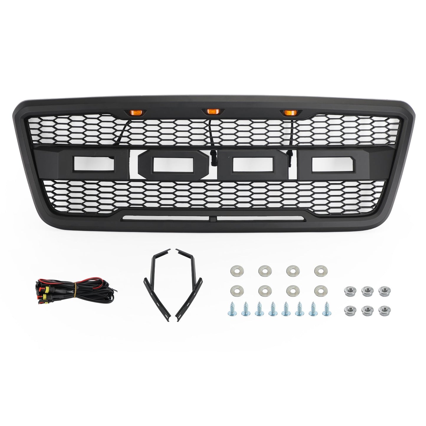 Front Mesh Hood Grill Grille For Ford F150 2004-2008 Raptor Style With LED