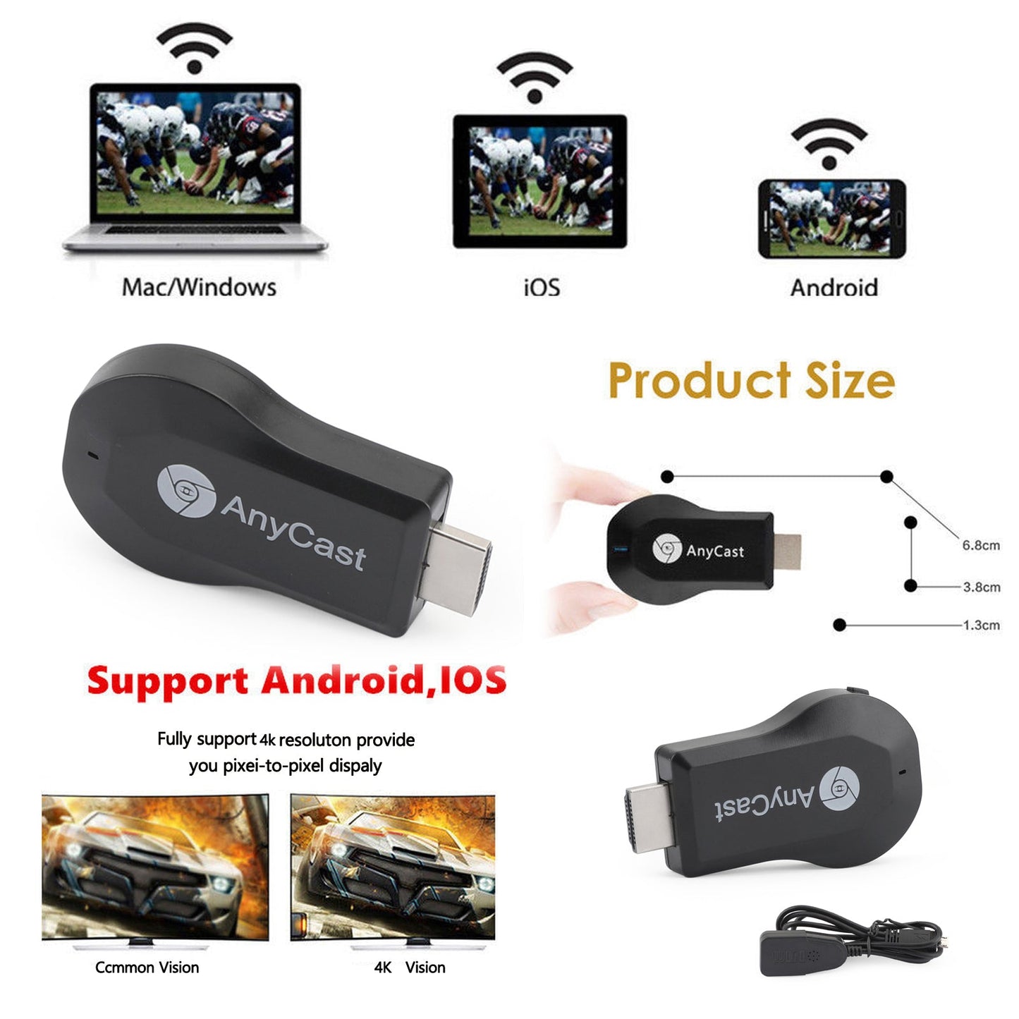 True 4K M100 TV Stick  HD WiFi Wireless Dongle Receiver TV Streamer