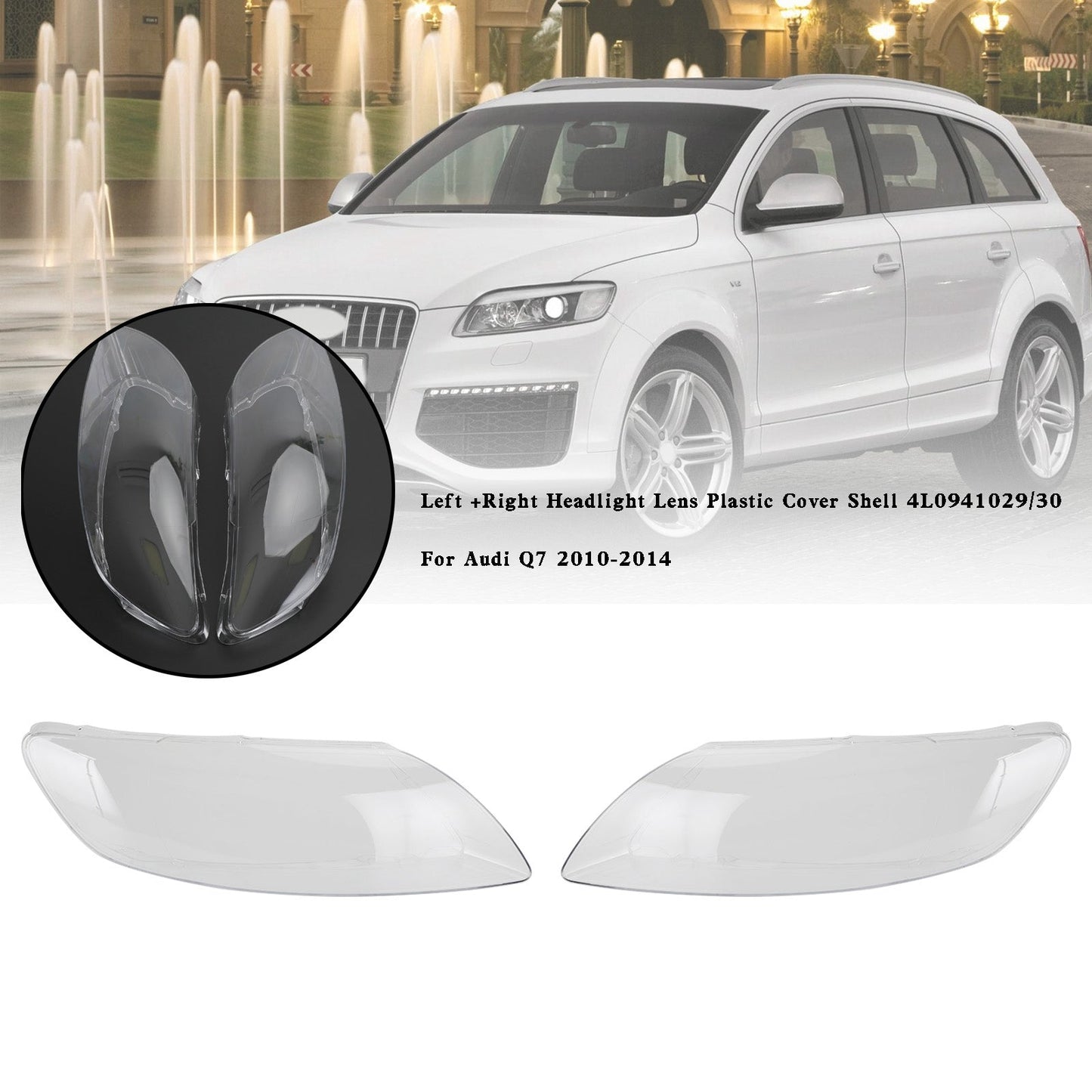 Left +Right Headlight Lens Plastic Cover Shell 4L0941029/30 For Audi Q7 10-2014