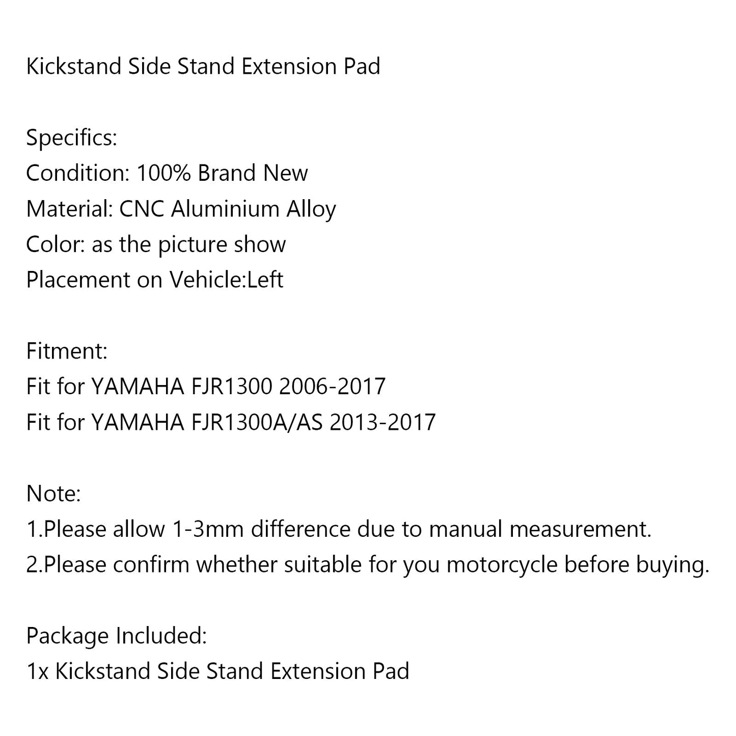 Kickstand Side Stand Extension Pad For Yamaha FJR1300 FJR1300A/AS BLK