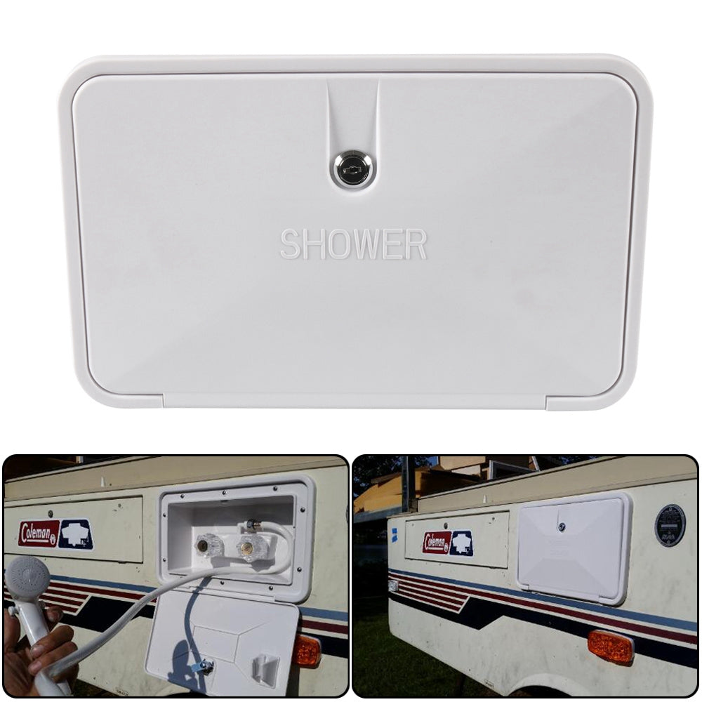External Caravan RV Shower Box Kit Exterior Faucet Camper Trailer Boat White
