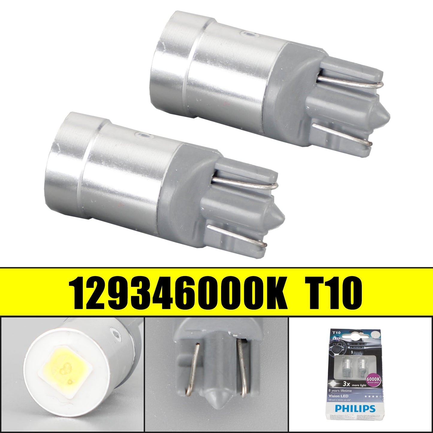 For Philips 129346000KX2 Car Xenon White Vision LED T10 12V1W W2.1*9.5D