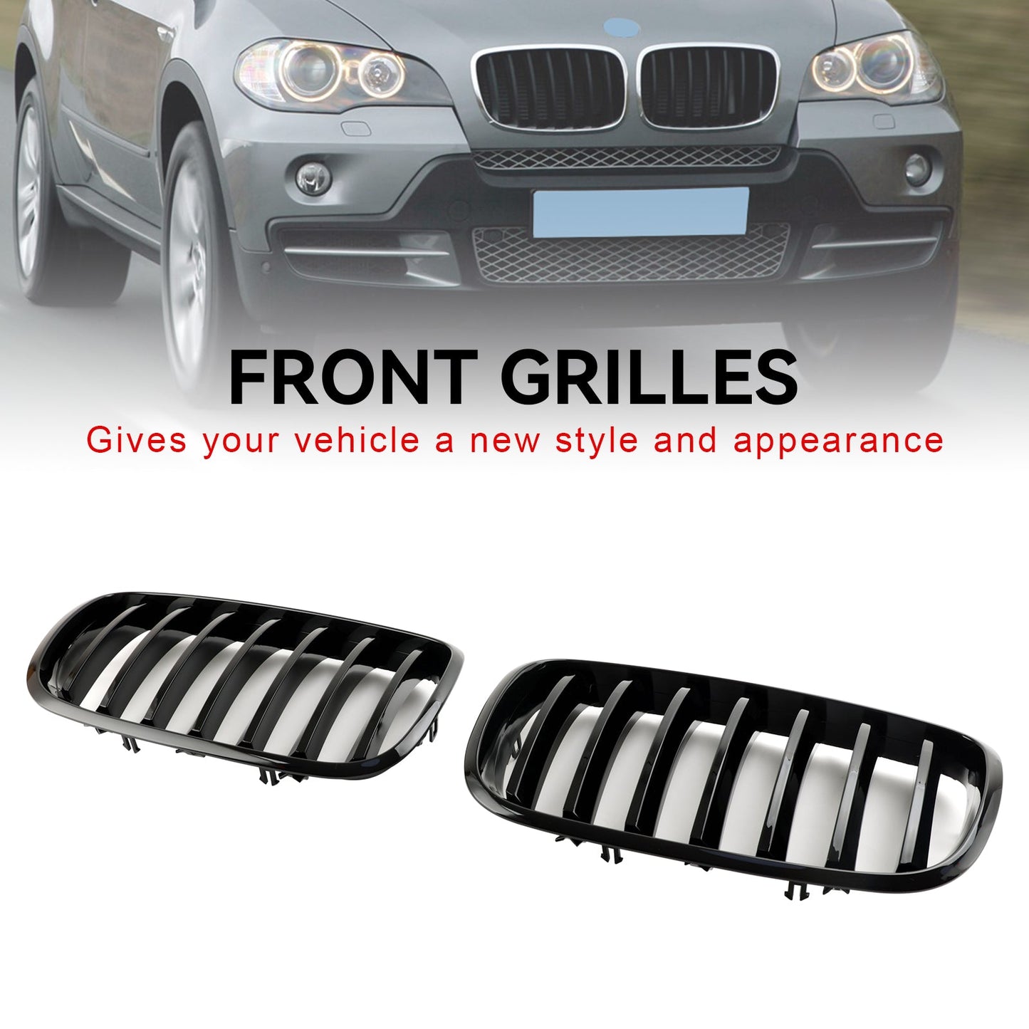 BMW X6 E71 2007-2014 / X6 M (E71) 2009-2014 / X6 Hybrid E72 2008-2011 Front Bumper Kidney Grille Grill Gloss Black