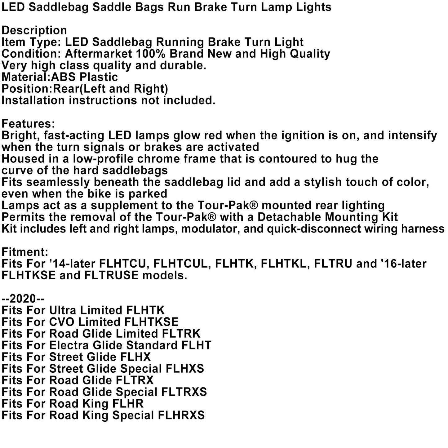 LED Saddlebag Saddle Bags Run Brake Turn Lamp Lights For Touring 2014-2021 Red