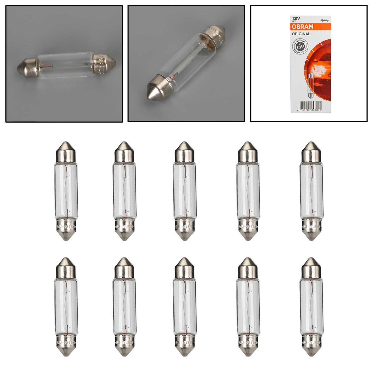 10x For OSRAM General Lighting Halogen Auxiliary Light C10W 12V SV8.5-8