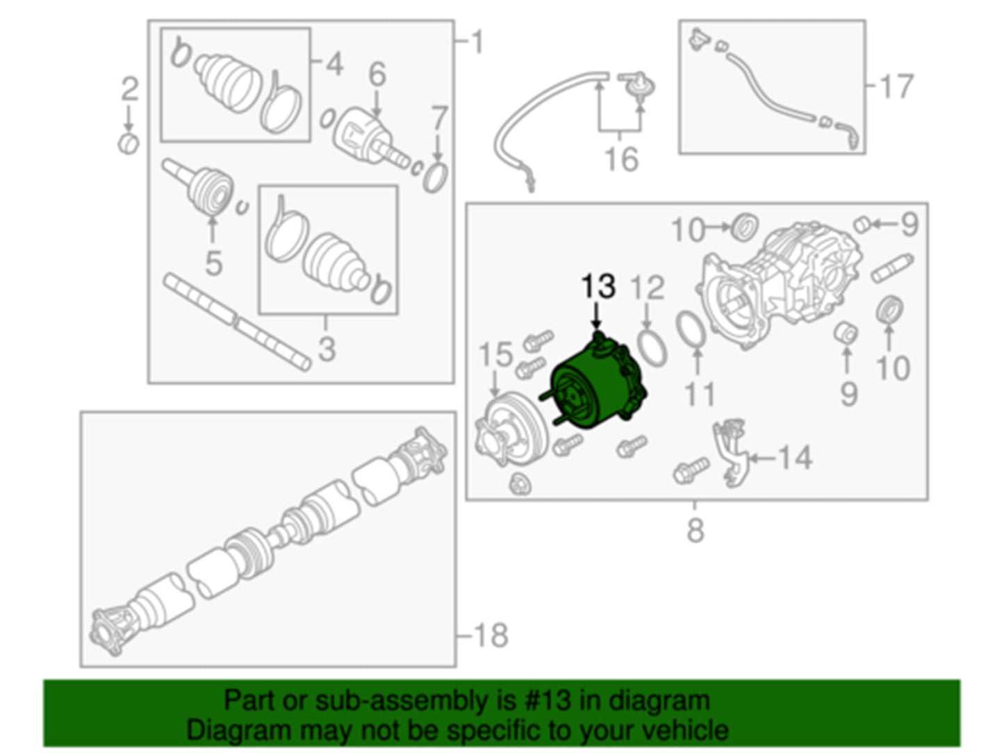 2013-2021 Nissan Pathfinder (R52) Rear Differential Coupling 387613KA0B