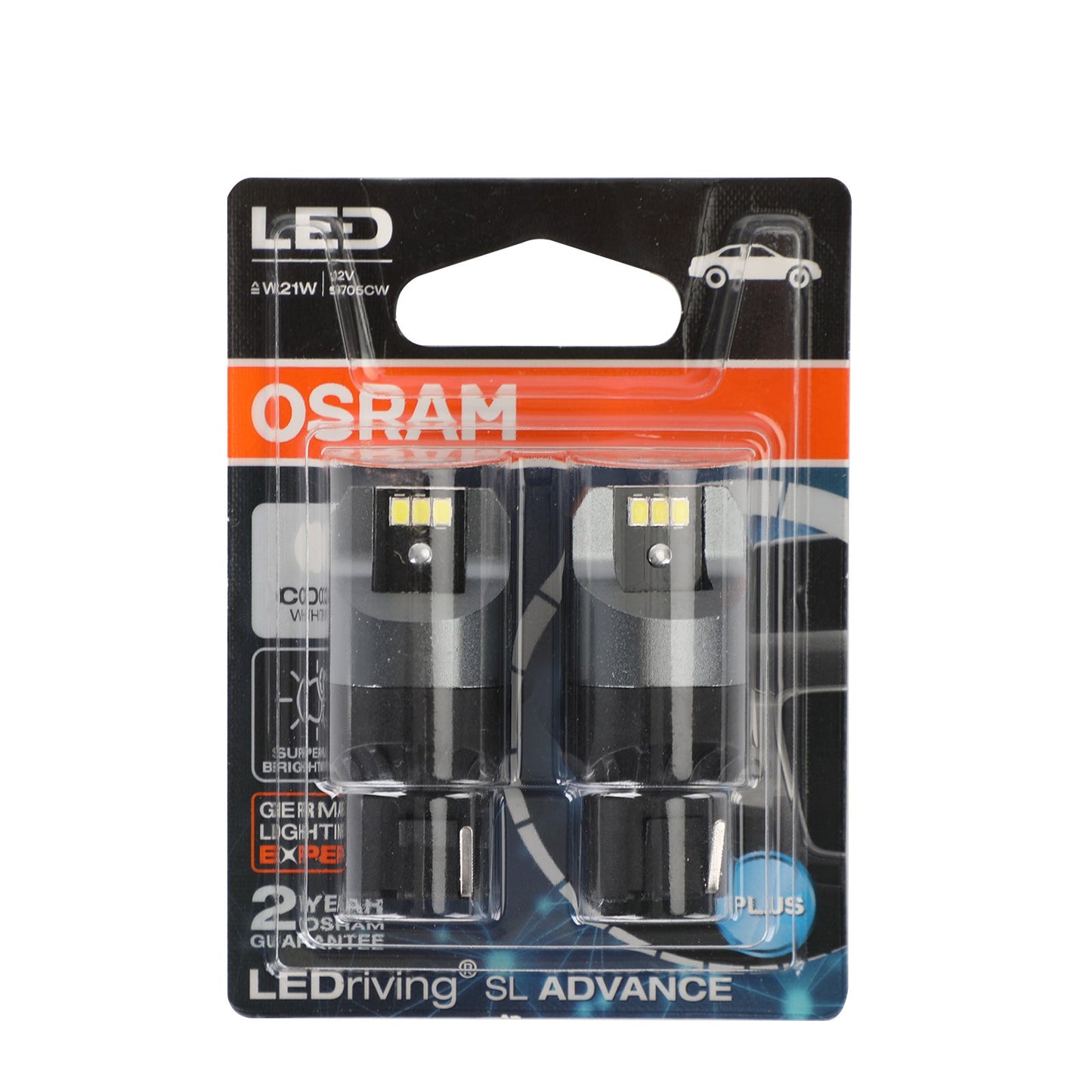 2x For OSRAM 9705CW Car Auxiliary Bulbs LED W21W 12V2.5W W3x16d
