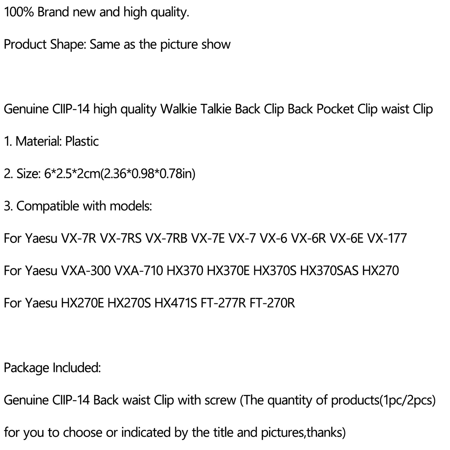 1x Belt Clip Pocket Clip for Yaesu VX-7E VX-7 VX-6 VX-6R HX370S 370SAS HX471S