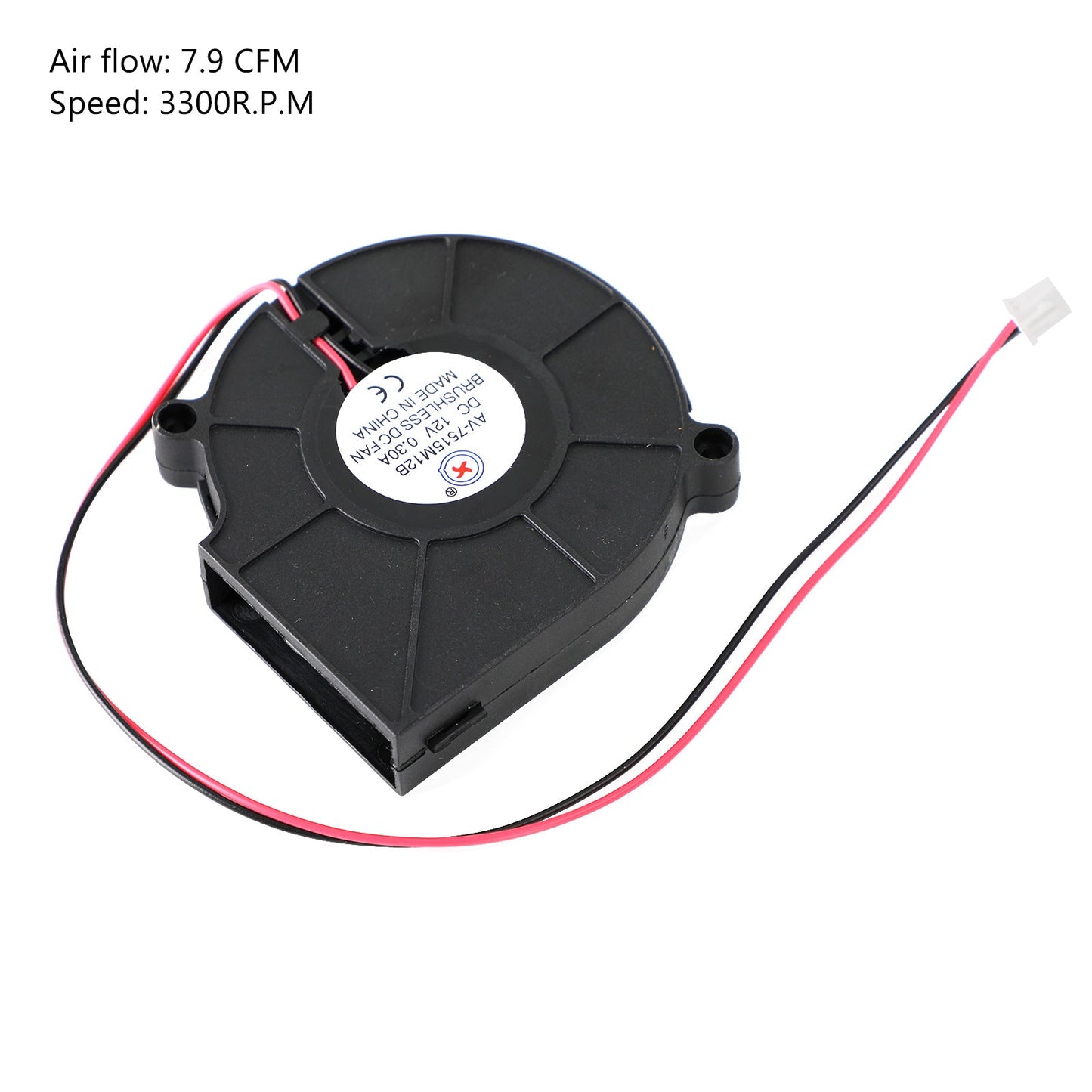 1Pc Brushless DC Cooling Blower Fan 12V 0.3A 7515B 75x75x15mm 2 Pin Wire