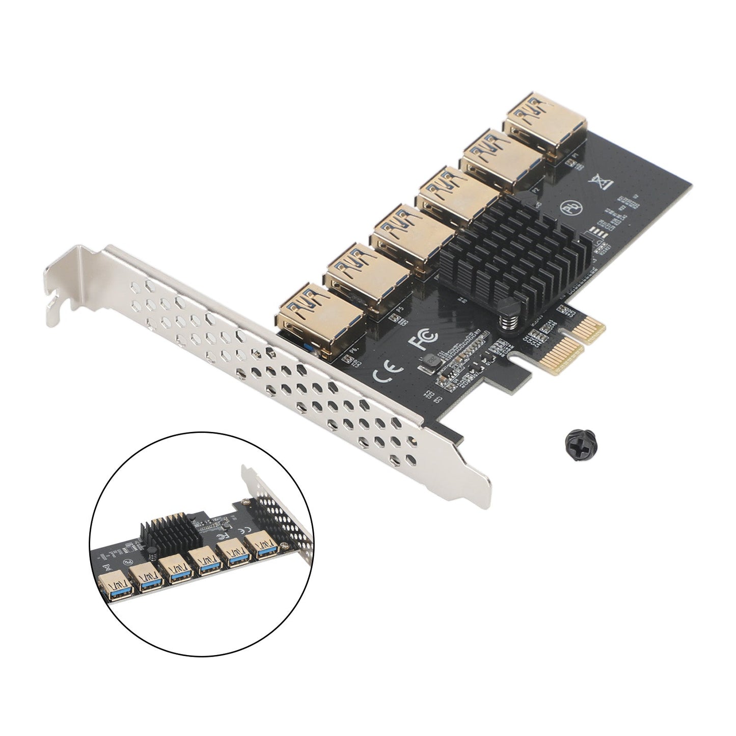 PCI-E 1 to 6 Riser Card USB 3.0 Adapter Multiplier Card fit for Bitcoin Mining