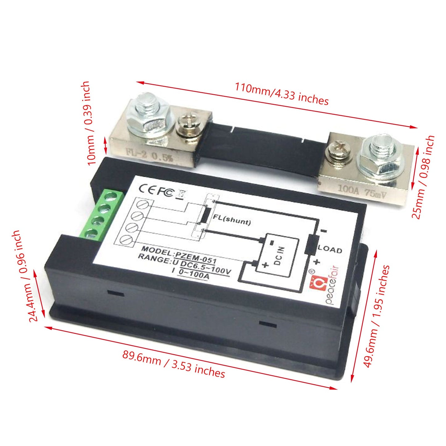 100A DC Digital Watt KWH Current Power Energy Meter Ammeter Voltmeter 100V