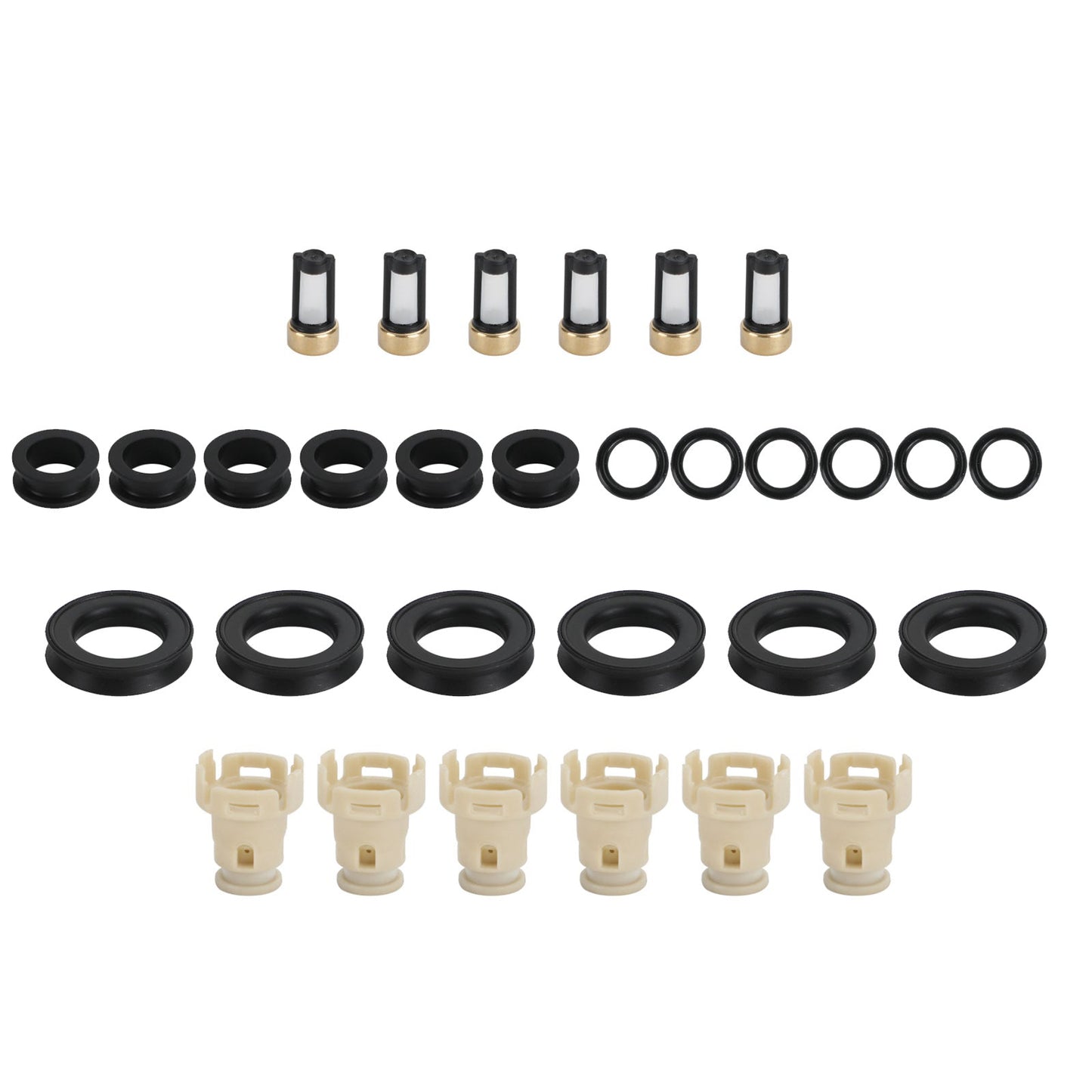 6PCS Fuel Injectors Rebuild kit o-rings Seals Filters Caps Fit Toyota 3.4 5VZFE