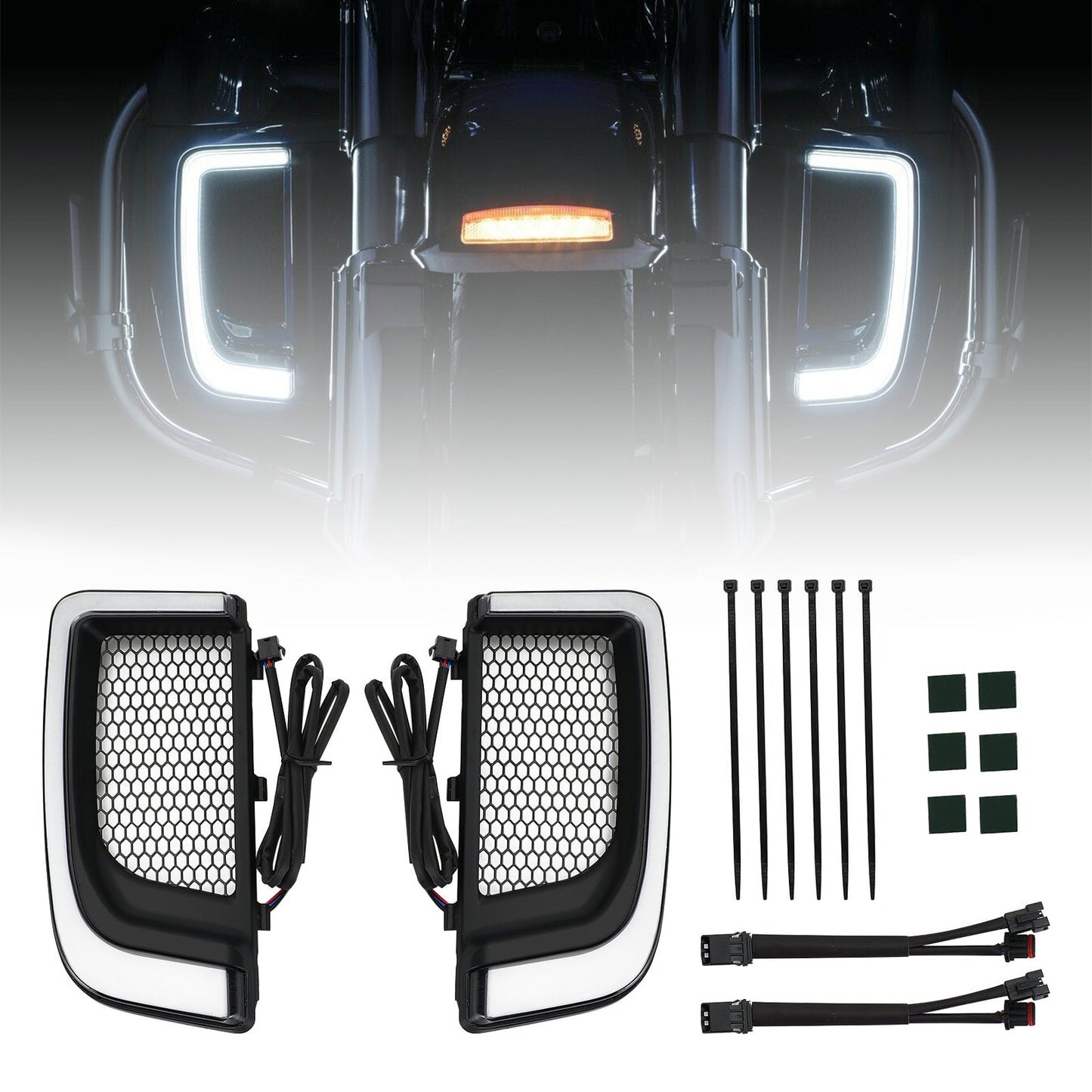 Tracer LED Lower Fairing Lower Grills Lights For Electra FLH/T Road Glide Black