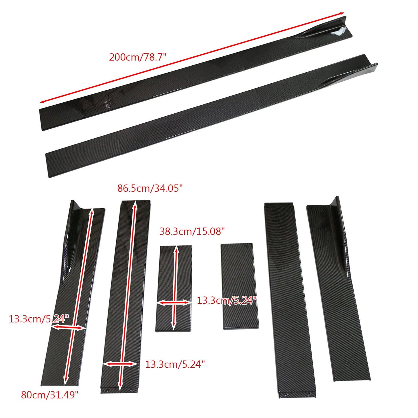 78.7" Universal Side Skirt Extensions Rocker Panel Splitters Lip Carbon Fiber