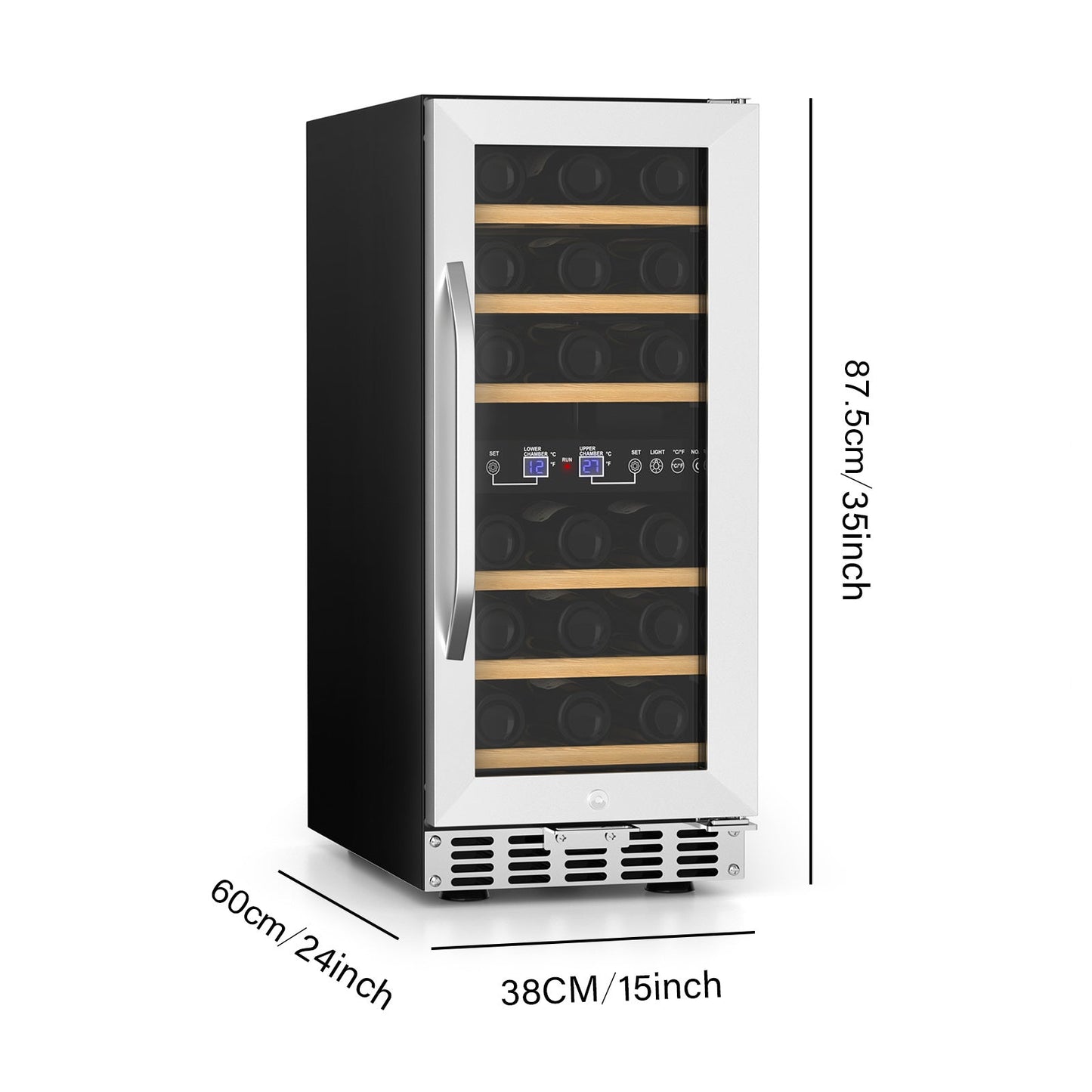 Wine Cooler Fridge 80L 33Bottle Dual Zone Freestanding Built-in Refrigerator