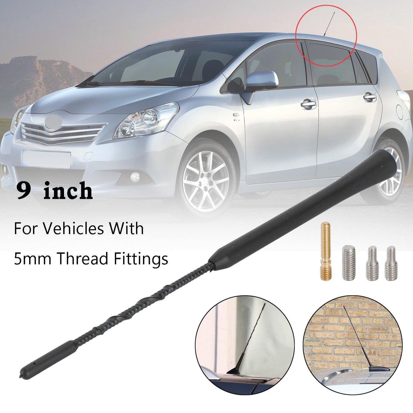 9" Universal Car Antenna Radio AM/FM Antena Roof Mast Long Whip style For Toyota