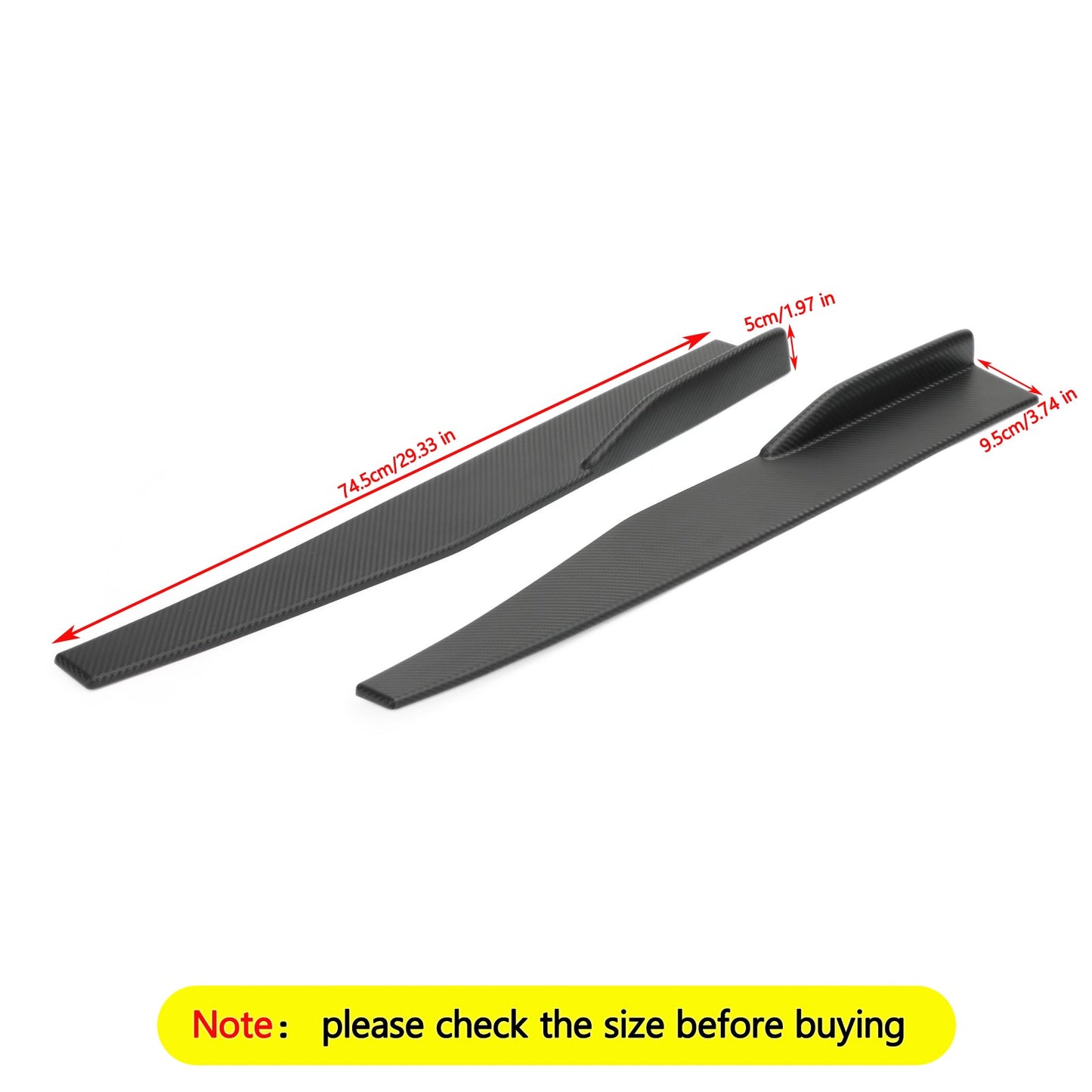 Pair 74.5cm Car Carbon Fiber Side Skirts Rocker Splitters Diffuser Winglet Wings