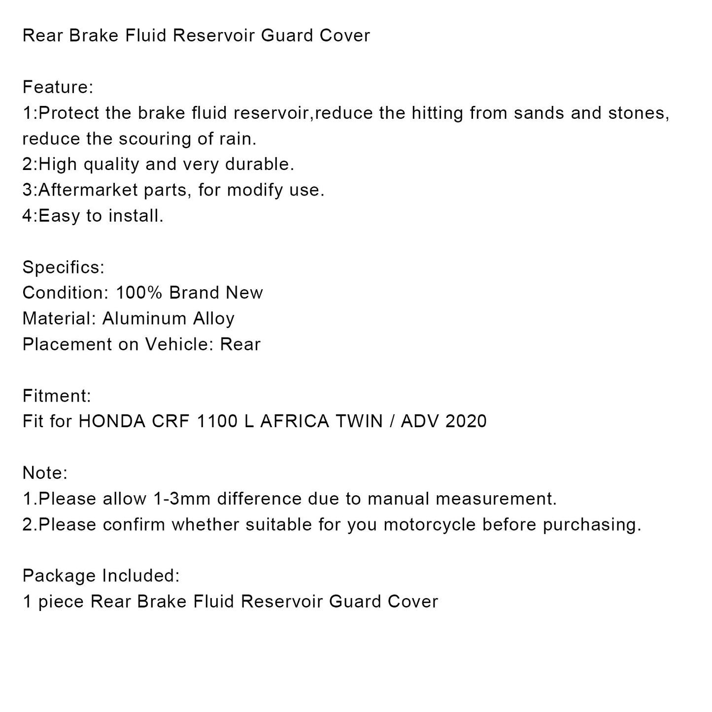 Rear Brake Fluid Reservoir Guard Cover For Honda CRF 1100 L AFRICA TWIN / ADV 2020 BLK