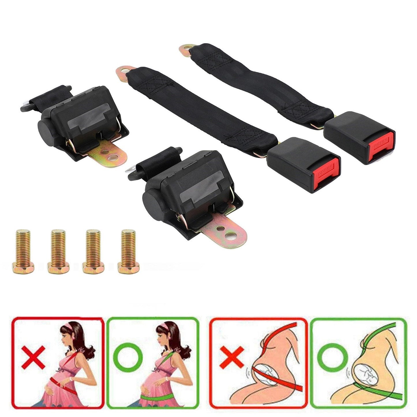 Universal Adjustable 2 Sets 2 Point Retractable Auto Car Safety Seat Belt Buckle