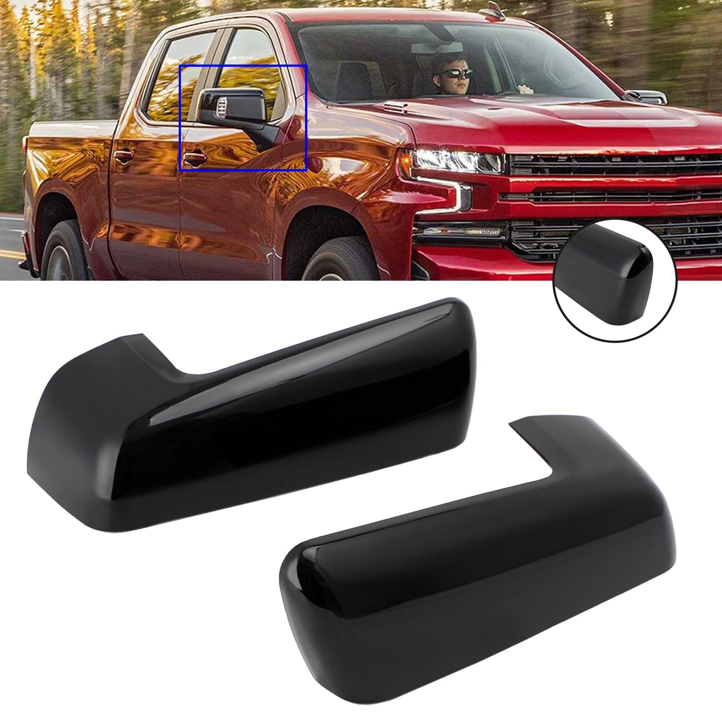 Gloss Black Mirror Cap Cover Trim Accessories for Chevy Silverado 1500 2019-2022