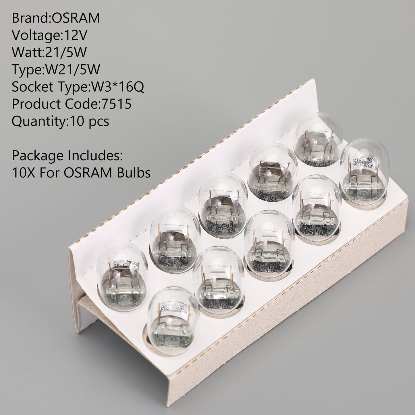 10x For OSRAM General Lighting Halogen Auxiliary Light W21/5W 12V W3*16Q